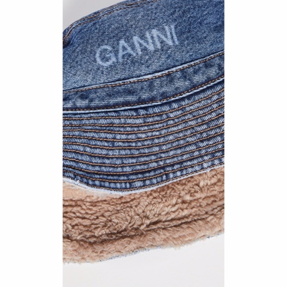 NEW Ganni Logo Organic Cotton Denim Bucket Hat XS/S main image 5